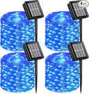 QITONG 4 Pack Solar Fairy Lights Blue, Each 33ft 100 LED String Lights Outdoor Waterproof, 8 Modes Blue Solar Lights for Outside Tree Garden Pool Wedding Party Christmas by GreenHaven Gardens