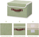 ANMINY 4PCS Storage Bins with Lid PU Leather Handles Storage Boxes PP Plastic Board Decorative Foldable Lidded Cotton Linen Fabric Home Cubes Baskets Closet Organizer Containers - Green, Small Size by TinyTreasures Baby Boutique