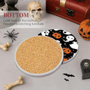 Coaster for Drinks Set of 6, Halloween Ghost Pumpkins Bats Holiday Black Absorbent Round Ceramic Stone Mat, with Cork Base and Metal Holder, Gift for Housewarming Room Bar Decor by CozyNest Decor