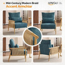 VINGLI Boho Braid Accent Armchair,Mid-Century Modern Chiar with Solid Wooden Armrest,Comfy Louge Cushion Chair with Waist Pillow for Bedroom,Living Room,Reading Room, Teal by CozyNest Decor