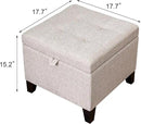 Adeco 18 Inch High Cube Ottoman Storage, Linen Chair Foot Stools, Upholstered Vanity Stool with Hinged Lid, Solid Wood Legs (Beige Grey) by CozyNest Decor