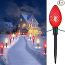 Double C9 Christmas Pathway Lights Outdoor - 2 Pack 13.5Ft 10 LED With 10 Marker Stakes for Walkway, Waterproof Plug-in C9 Strawberry Christmas Decorations for Driveway, Red & Warm White by GreenHaven Gardens