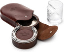 Horseshoe Cigar Coaster Ashtray With A Crystal Whiskey Cigar Glass In A Leather Case by The Wine Savant