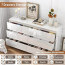 White Malm Dresser for Bedroom, 55 Inch Full High Gloss Dresser with 7 Drawers, Modern Large Wood Chest of Drawer Handle Free, Living Room, Entryway, Hallway, White by CozyNest Decor