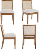 VESCASA Upholstered Dining Chairs with Square Rattan Back, Armless Padded Linen Cushion Dining Chairs with Wood Legs for Dining Room, Kitchen, Set of 6, Natural Frame by CozyNest Decor