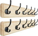 Dseap Coat Rack Wall: 24" Long, Patented, Heavy-Duty, 6-Double-Hooks Wooden Wall Mounted Coat Rack Coat Hanger Hook Rail for Winter Coats Hat Jacket Clothing, Light Brown, Pack of 2 by CozyNest Decor