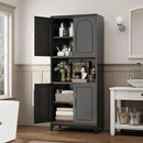 75" Tall Kitchen Pantry Storage Cabinet, Metal Storage Cabinets with 4 Doors and Adjustable Shelves, Black Kitchen Hutch Cabinet with Microwave Stand, Large Cupboard for Dining Living Room by CozyNest Decor