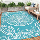 Pauwer Waterproof Outdoor Rug 9x12, Reversible Plastic Straw Patio Camping Rug, Indoor Outdoor RV Mat Carpet for Deck, Camper, Porch, Balcony, Backyard, Picnic, Boho Teal by GreenHaven Gardens