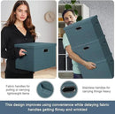 Large 17" 36 Quart Collapsible Stackable Storage Bins with Lids, 3 Packs Blue-Green Linen Fabric Closet Boxes with Lids, Storage Cube Baskets Container Organizers for Bedroom (17x12x11) by CozyNest Decor