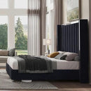 Jocisland Queen Size Bed Frame with 58" Tall Headboard, Velvet Upholstered Platform Bed with Channel Tufted Wingback Headboard and Plating Trim, No Box Spring Needed, Black by CozyNest Decor