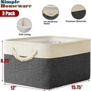 SIMPLE HOUSEWARE Large Fabric Storage Bin, 15.7" x 12" with Braided Handles, 3 Pack, Dark Gray by CozyNest Decor