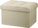 LINMAGCO Ottoman Storage Ottoman with Storage Small Foot Rest Stool Under Desk Stool Short Folding Footrest Linen Cloth Beigh 16X12X12IN by CozyNest Decor