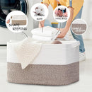 COMFY-HOMI Large Laundry for Organizing|Rectangle Cotton Rope Storage with Handles|Blanket for Living Room|Woven Laundry for Towels, Toys, Clothes-22x15x12”-White/Brown by TinyTreasures Baby Boutique