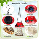 Mushroom Solar Bird Feeders for Outdoors Hanging Metal Wild Bird Feeder Garden Lantern with S Hook for Garden Decoration red by CozyNest Decor