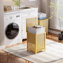 SMIBUY Double Laundry Hamper with Lid, 120L Bamboo Laundry Basket with Removable Liner Bag, 2-Section Clothes Divider Laundry Sorter for Laundry Room, Bathroom, Bedroom (Natural) by CozyNest Decor