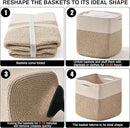 11 Inch Cube Storage Bins, Organizer Woven Cotton Rope Square Baskets for Organizing Shelves, Toys, Nursery, Off White & Brown (Pack of 3) by CozyNest Decor