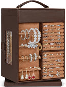 AKOZLIN 360° Rotating Jewelry Box 6-Tier Organizer Functional 360° Rotating Jewelry Storage Case for Women Girls Ring Necklace Earring Bracelet Holder with Mirror Brown by TinyTreasures Baby Boutique