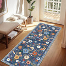 Floral 2x6 Area Rug Machine Washable Soft Print Boho Carpet Non Slip Doormat Low Pile Flower Area Rugs for Living Room Bedroom Nursery Kitchen Dining Room Indoor-Blue/Grey by TinyTreasures Baby Boutique