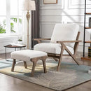 Wahson Set of 2 Mid Century Arm Chairs and Ottomans, Upholstered Accent Armchair with Wood Frame and Linen Cushions, Leisure Slipper Chair for Living Room/Bedroom, Cream by CozyNest Decor