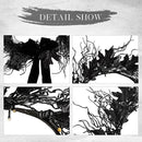 JORNOY 16inch LED Halloween Wreath with Battery Timer - Black Artificial Leaves&Silk Ribbon Decor Hanging for Front Door, Mantel, Porch, Wall, Party Decorations by CozyNest Decor