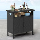 DWVO Patio Storage Cabinet, Outdoor Buffet Cabinet with Two Doors and Shelves, Outdoor Storage Bar Table with PE Rattan for Patio, Backyard, Garden - Black by CozyNest Decor