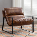 DUOMAY Mid-Century Accent Chair Armchair Set of 2, Comfy PU Leather Leisure Chair Lazy Chair with Metal Leg for Living Room Bedroom Office Apartment, Brown by CozyNest Decor