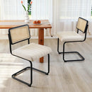 Natural Rattan Dining Chairs Set of 4, Modern Kitchen Chairs with Solid Wood Back, Upholstered Cesca Side Chairs with Comfy Linen Cushion by CozyNest Decor