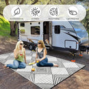 Waterproof Outdoor Rug 8x10ft, Foldable Reversible Plastic Straw Mat for Patio RV Deck Porch Backyard Balcony Camping Picnic Beach Indoor Outdoor Carpet, Black&White by CozyNest Decor