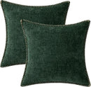 MIULEE Pack of 2 Christmas Pillow Covers 18x18 Inch Dark Green Farmhouse Decorative Throw Pillow Covers with Stitched Edge Soft Chenille Solid Dyed Couch Pillow Covers for Sofa Bed Living Room by CozyNest Decor