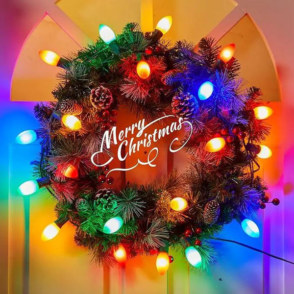 Vintage C9 LED Christmas Lights Outdoor Multicolor, 50 Feet C9 String Lights for Christmas Tree Roofline Holiday Party Indoor Outdoor Garden Patio Backyard Cafe Xmas Decoration, Green Wire, photo 2 of 9