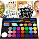 Face Painting Kit for Kids, 24 Colors Water Based Non-Toxic Face Paint with Stencils & Brushes, Professional Body Makeup Set for Halloween, Birthday, Parties with Guide Book Art and Craft Art Supplies by TinyTreasures Baby Boutique