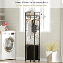 Coat Rack with Laundry Basket, Laundry Hamper Freestanding Hall Tree, Clothes Rack with Storage Shelves, 14.5 Gal Removable Bags on Wheels, Black and Brown JLH005SR by CozyNest Decor