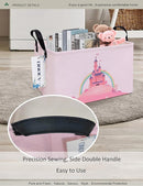Rectangular Folding Laundry Basket,waterproof Canvas Basket,gift basket,Suitable for children's room,Office,Clothes,Toys Storage(Pink Castle) by TinyTreasures Baby Boutique