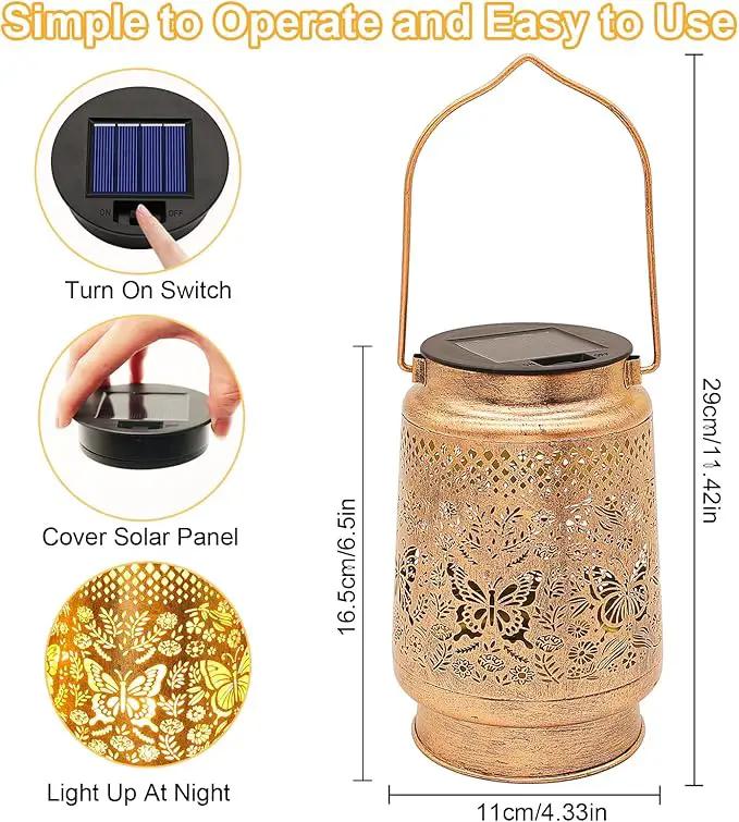 2 Pack Solar Lanterns Outdoor Garden Decor with Shepherd Hook, Gardening Gifts for Mom Grandma Women Butterfly Metal Decor Lantern Waterproof Solar Lights LED Decorative for Garden Yard Patio, photo 5 of 9