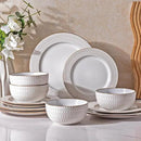GBHOME Ceramic Dinnerware Sets,12 pcs Embossed Elegant Stoneware Plates and Bowls Sets, Housewarming Wedding Gift | Dishwasher & Microwave Safe | Dishes Set Service for 4 by CozyNest Decor