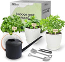 Indoor Garden Kit - Plant Pots with Drainage, Watering Can & Tools - Ideal Windowsill Planter Set - Modern Home & Kitchen Decor Gift - White