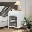 Modern Metal Side Tables, End Tables with Glass Door, 2-Tier Nightstands with Storage Shelves, Accent Table, Slim Sofa Table for Living Room, Bedroom (1, White) by CozyNest Decor