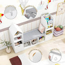 Vabches Kids Bookcase and Bookshelf with Reading Nook, Multifunctional Bookcase with 7 Storage Cubbies 2 Movable Drawers, Bookcases with Seat Cushion for Toy Storage Organizer Children's Room, Bedroom by CozyNest Decor