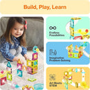 PicassoTiles 60 pc Magnet Tiles Building Block Travel Size Magnetic Marble Run Construction Toy Set Mini Diamond Marble RaceTrack Building Blocks Playset Education STEM Learning Kit Boy Girl 3+ PTMG60 by TinyTreasures Baby Boutique