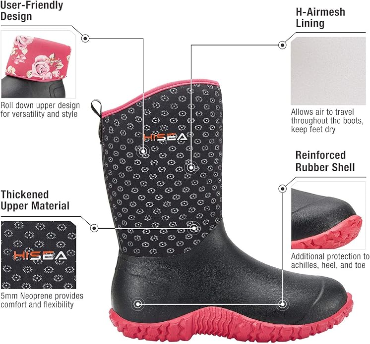 HISEA Women's Rubber Garden Boots Waterproof Insulated Yard Gardening Shoes Mid Height for Mud Working Outdoor, photo 3 of 5