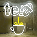 Tea Neon Sign Teapot LED Neon Light White Tea Bar Neon Sign Decor Hanging for Coffee Station, Teahouse, Restaurants, Home, Farmhouse, Kitchen Decoration by CozyNest Decor