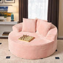 ovios 58" Oversized Round Chair Lounge Chaise Indoor, No Assembly Required, Cloud Large Circle Chair with Plush Fuax Fur, Fluffy Modern Sleeper Sofa Bed for Reading Yoga, Pink (Plush Corduroy Fabric) by CozyNest Decor