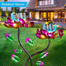 55'' Solar Powered Kinetic Wind Spinner Sculpture Pink Lotus Metal Stake Spinner for Patio, Lawn and Garden Decor Weather-Resistant Outdoor Art with Dual Lotus Design by CozyNest Decor