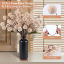 Faux Beige Kiku Flowers 10 Stems & 2 Eucalyptus, Fake Mums Pompon Flower Ball, Autumn Artificial Chrysanthemums Flowers for Boho Bedroom Decor, Silk Mini Faux Kiku Flower Wedding Arrangements Decor by CozyNest Decor
