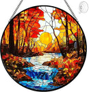 Sunset Suncatcher Stained Glass Window Hanging - Sun Catchers Indoor Window Decorations with Tree and River - Sunset Scenery Window hangings with Hooks - Valentines Day Gifts for Him Her Women Men by GreenHaven Gardens
