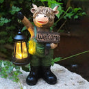Solar Garden Decor Statues: Handmade Resin Statue with LED Light,Highland Cow Figurine Outdoor Garden Decor Unique Gifts for Women, Mom, Grandma (Green cow1) by CozyNest Decor