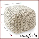 Casafield Square Pouf Ottoman, Natural - 18.5" W x 18.5" D x 14.5" H Cotton Knit Foot Stool - Boho Floor Pouffe for Living Room, Bedroom, Home Office by CozyNest Decor