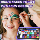 Face Painting Kit for Kids with 24Colors, Rainbow Cakes, Stencils, Gem Stickers, Glitter, Brushes, Temporary Tattoos – Non-Toxic Washable Face Paint for Halloween, Birthday Party, School Events by TinyTreasures Baby Boutique