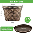 10 Inch Planter Pots for Plants, 4 Pack Plastic Large Flower Pots Indoor Outdoor, Resin Plant Pot with Drainage & Saucer, Retro Decorative Garden Pot with Removable Trays for House by CozyNest Decor