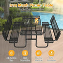 79'' Steel Rectangular Picnic Table for Outdoors, with backrest, Expanded, Lifetime Picnic Table with Umbrella Hole, Heavy Duty Sturdy Commercial Picnic Tables for Garden Courtyard BBQ, Black by GreenHaven Gardens